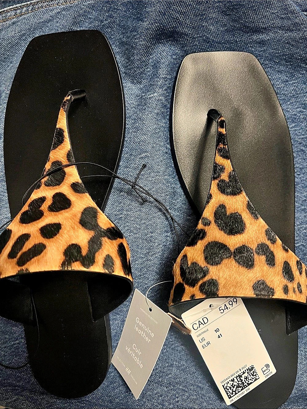 H&M Leopard Print Leather Thong Sandals US 10 NWT